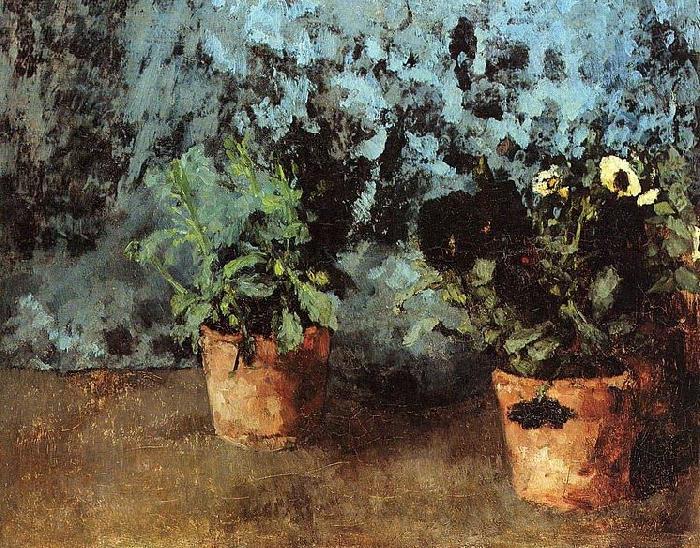 Carl Schuch Zwei Blumentopfe mit Stiefmutterchen Norge oil painting art